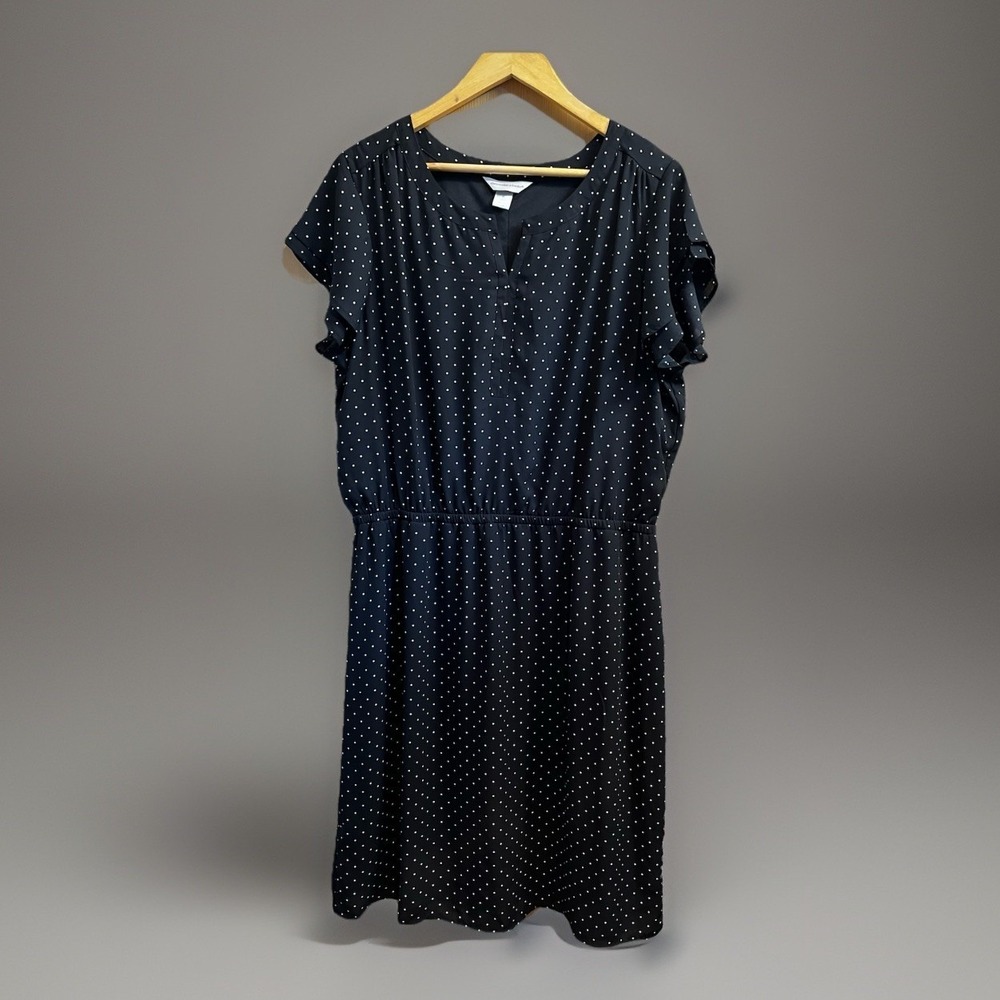 Christopher Banks Womens Dress Size X Large Black White Polka Dot Church Career